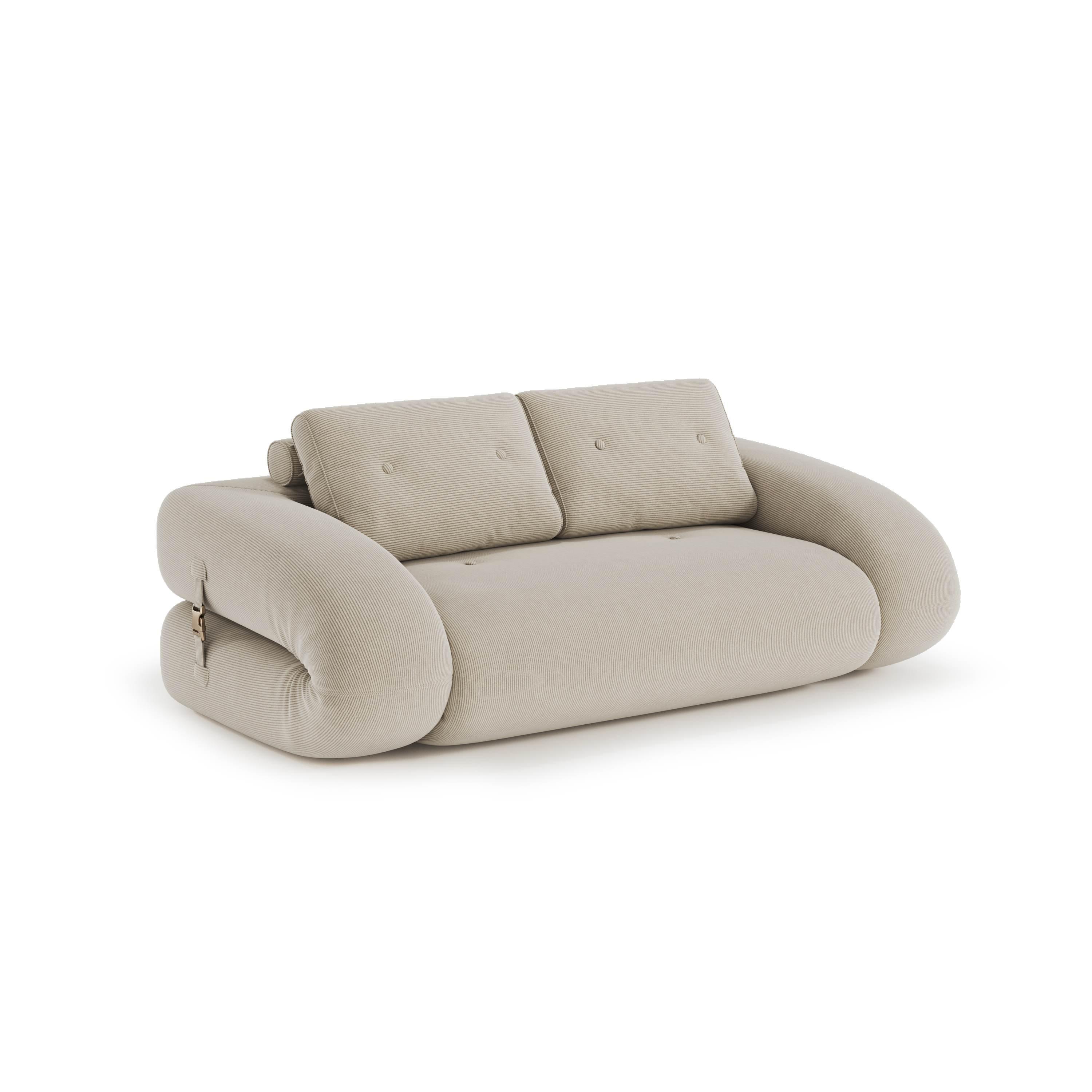 Flippo Sofa Bed in Cream White color – soft neutral tone, cozy corduroy fabric, minimalist design, folds out into a bed, modern compact sofa