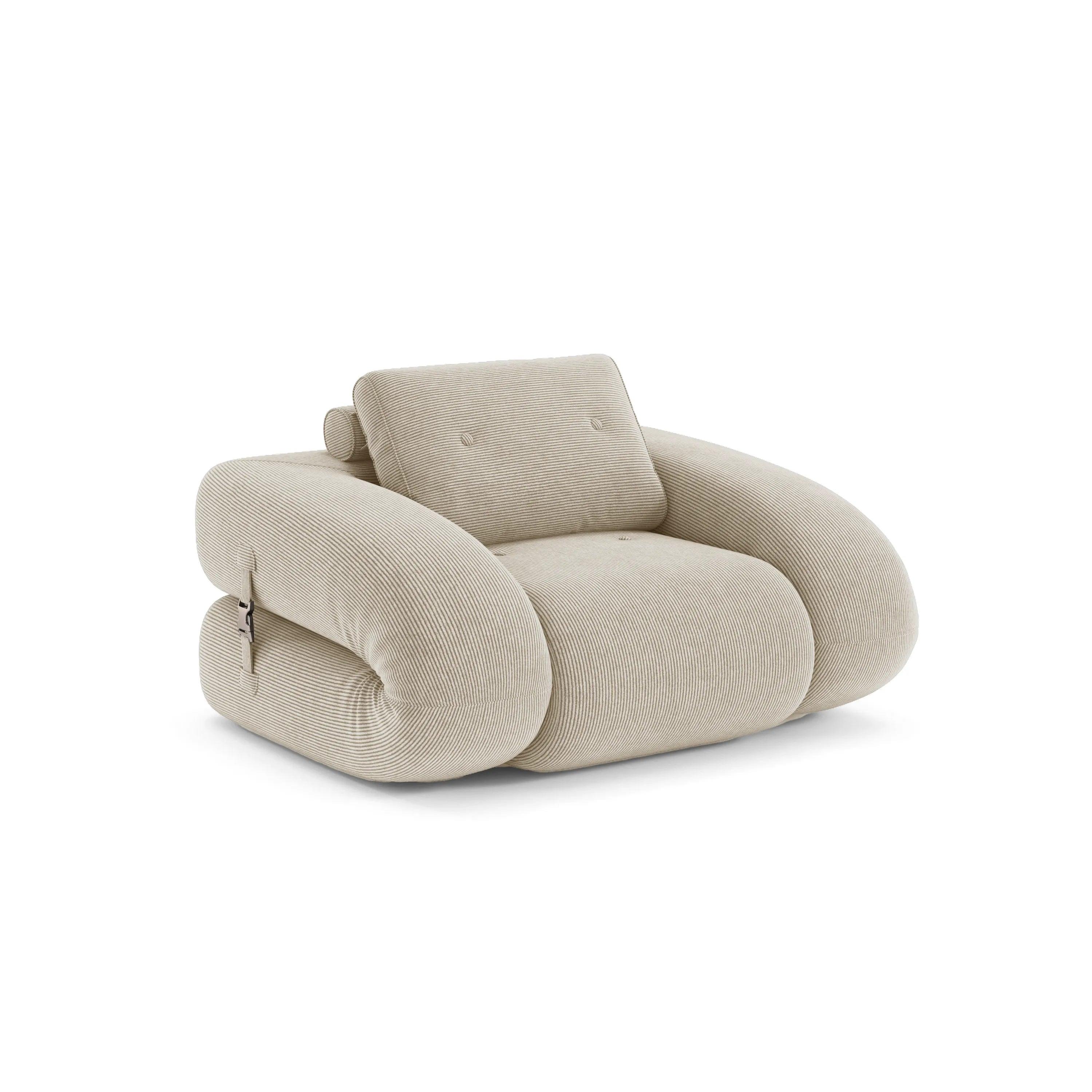 Flippo Sofa Bed in Cream White color – soft neutral tone, cozy corduroy fabric, minimalist design, folds out into a bed, modern compact sofa
