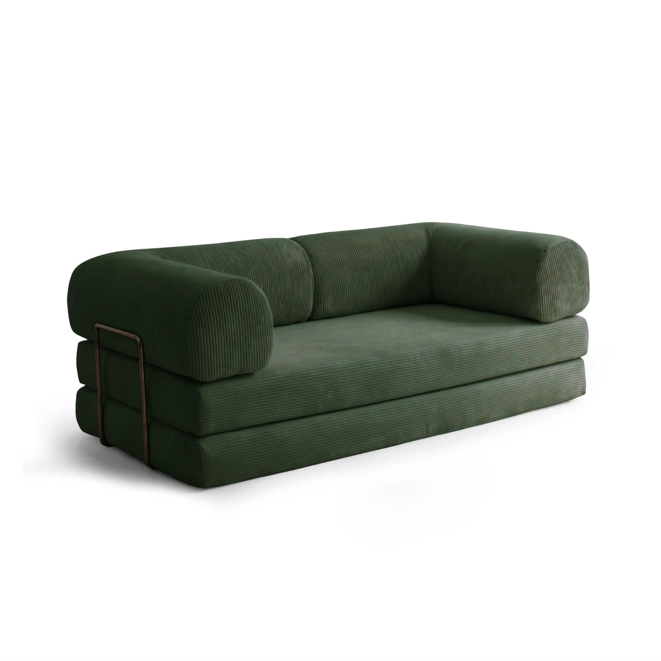 Green sofa with a minimalist design on a white background