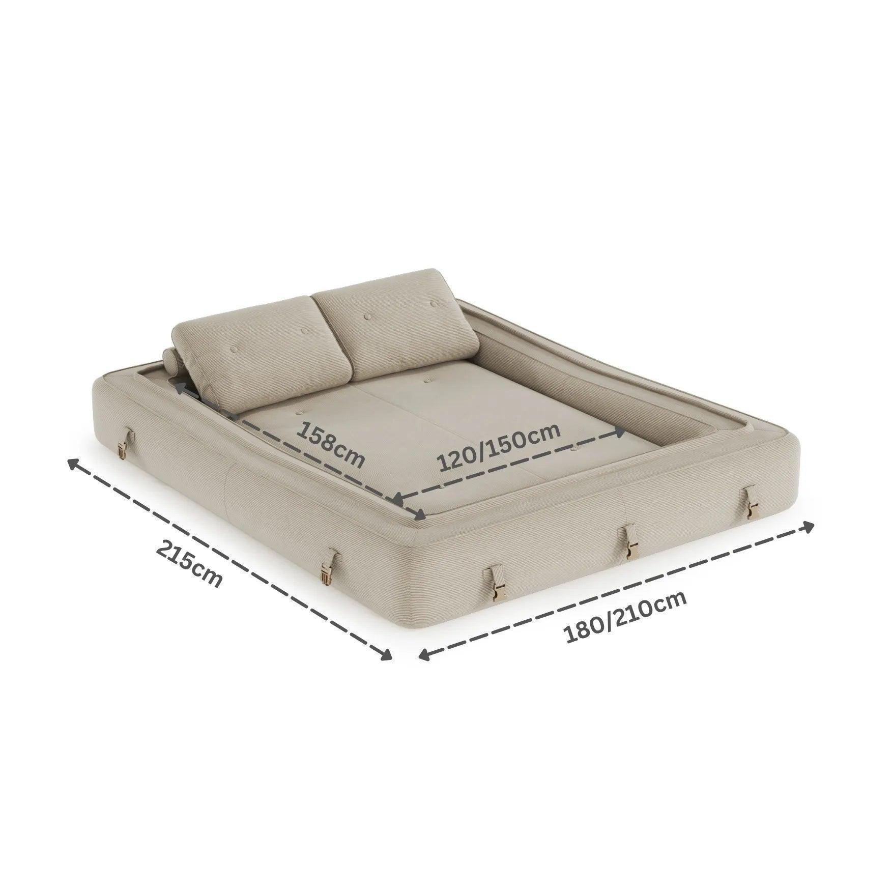 sculptural design with plush corduroy, convertible to bed, modern furniture style
