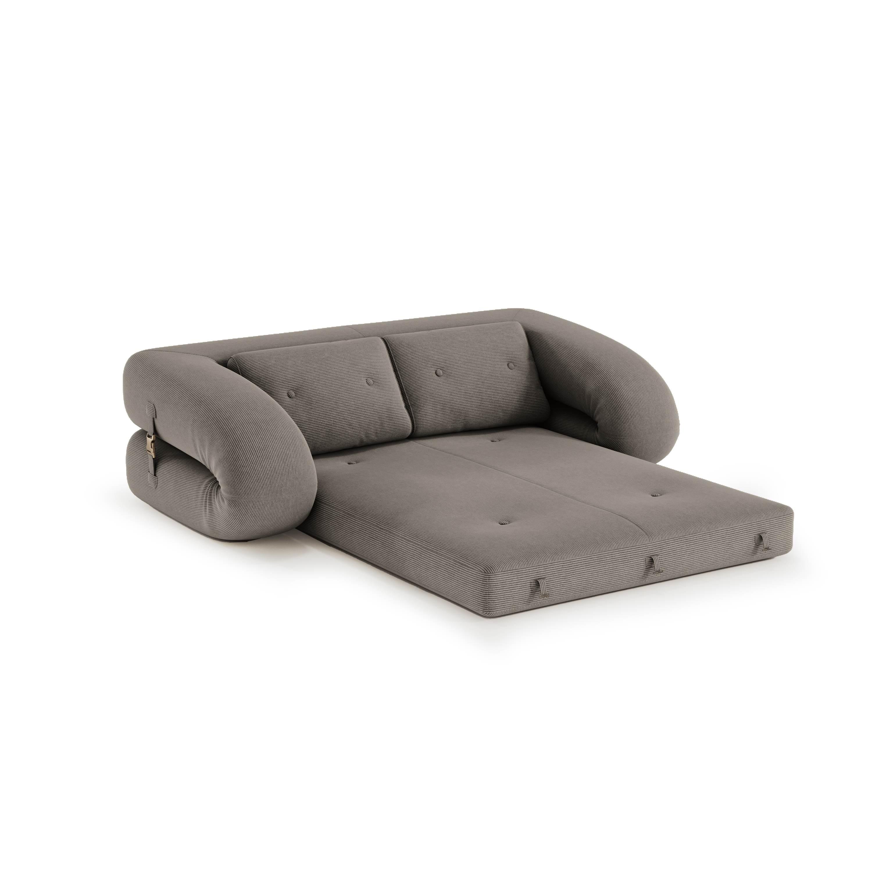 Flippo Sofa Bed in Coffee color – sculptural design with plush corduroy, convertible to bed, modern furniture style
