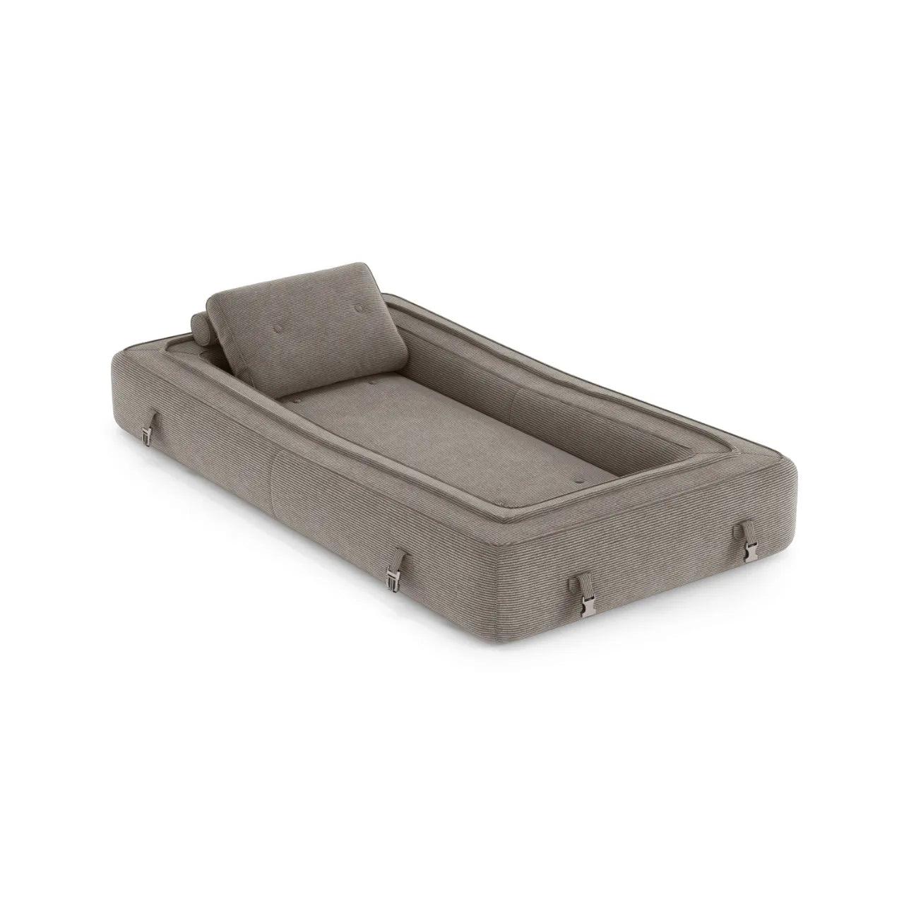 Flippo Sofa Bed in Coffee color – sculptural design with plush corduroy, convertible to bed, modern furniture style
