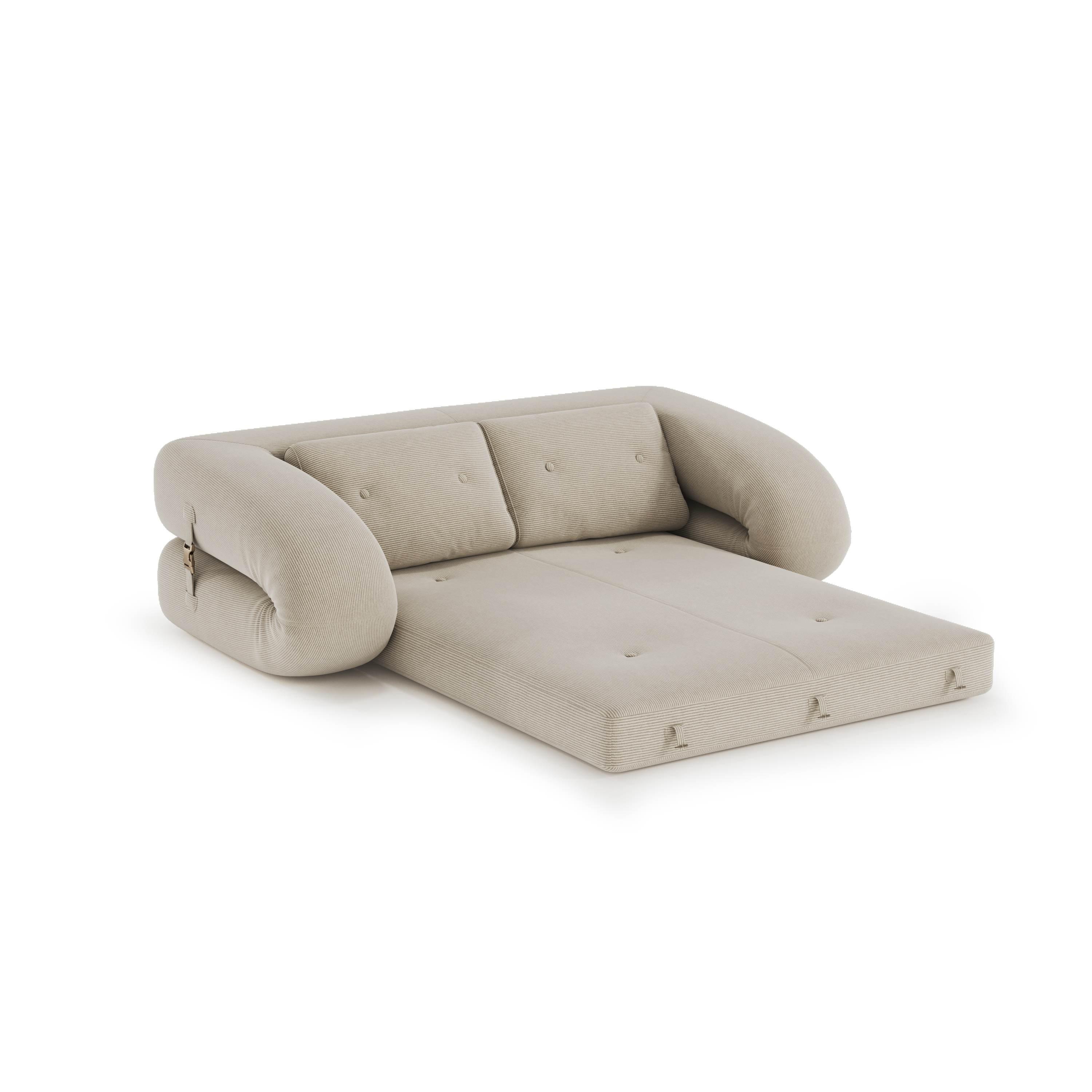 Flippo Sofa Bed in Cream White color – soft neutral tone, cozy corduroy fabric, minimalist design, folds out into a bed, modern compact sofa
