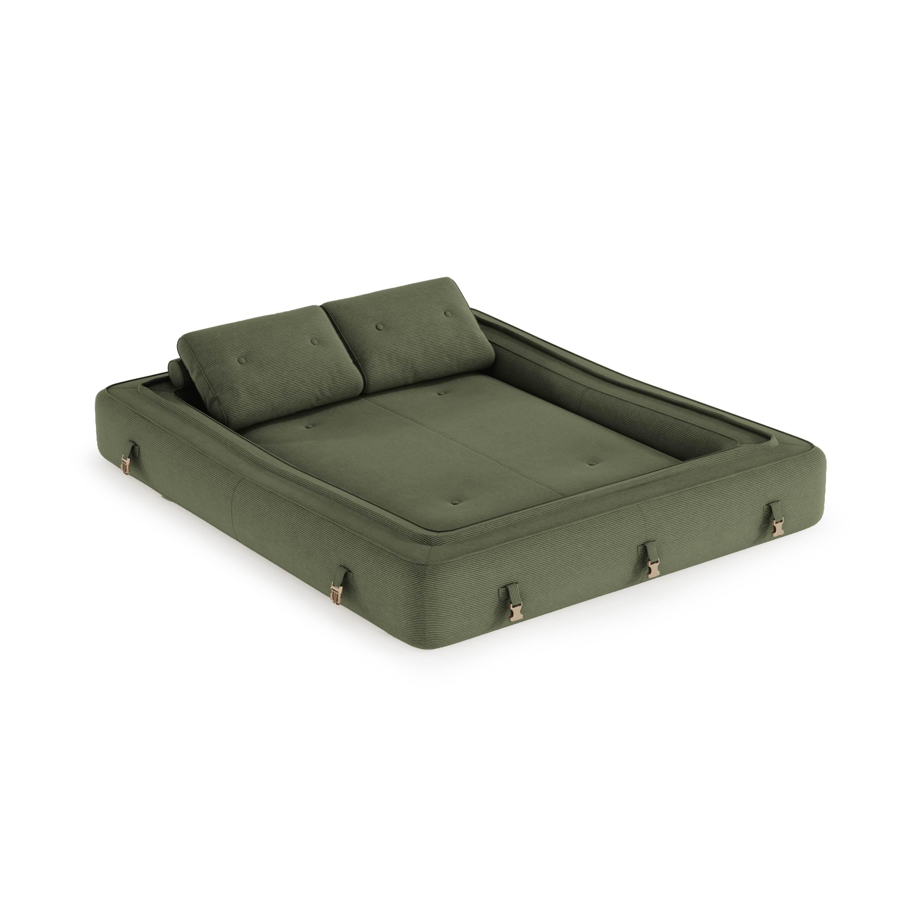 Flippo Sofa Bed in Forest Green – rich deep green corduroy,stylish and compact, foldable design, perfect for modern interiors
