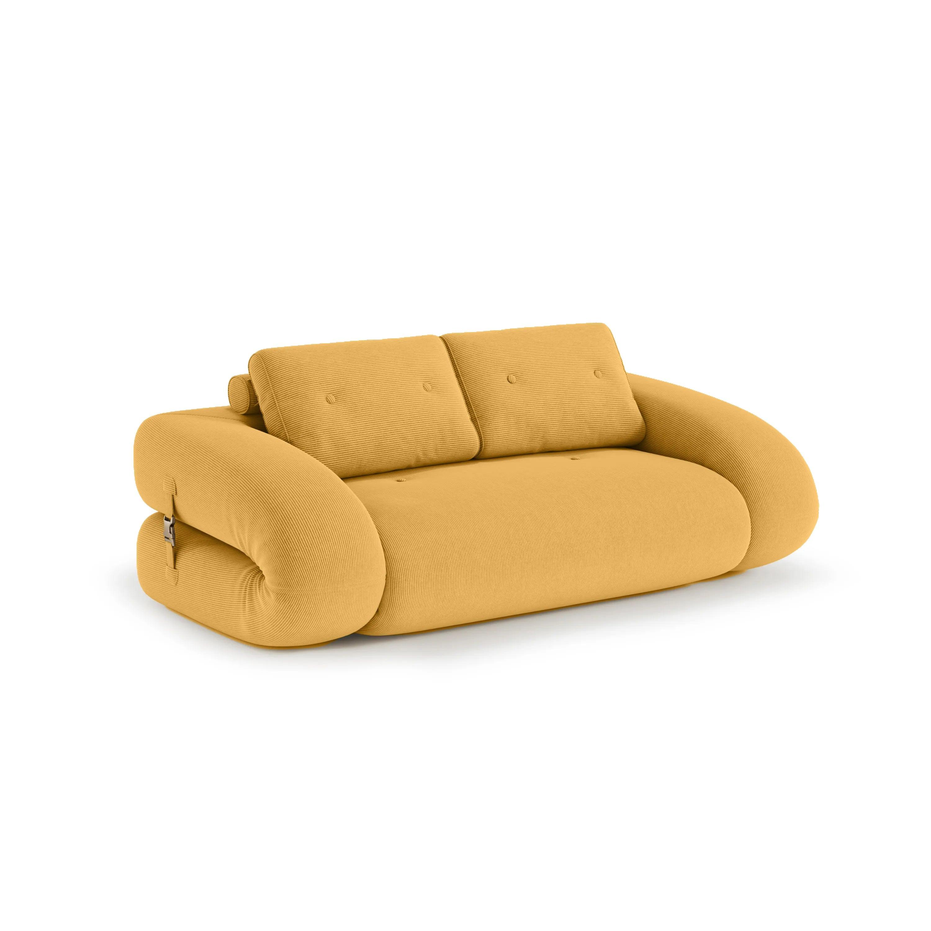 Flippo Sofa Bed in Yellow color – bold sculptural design, soft corduroy fabric, easily converts to bed, modern living room furniture