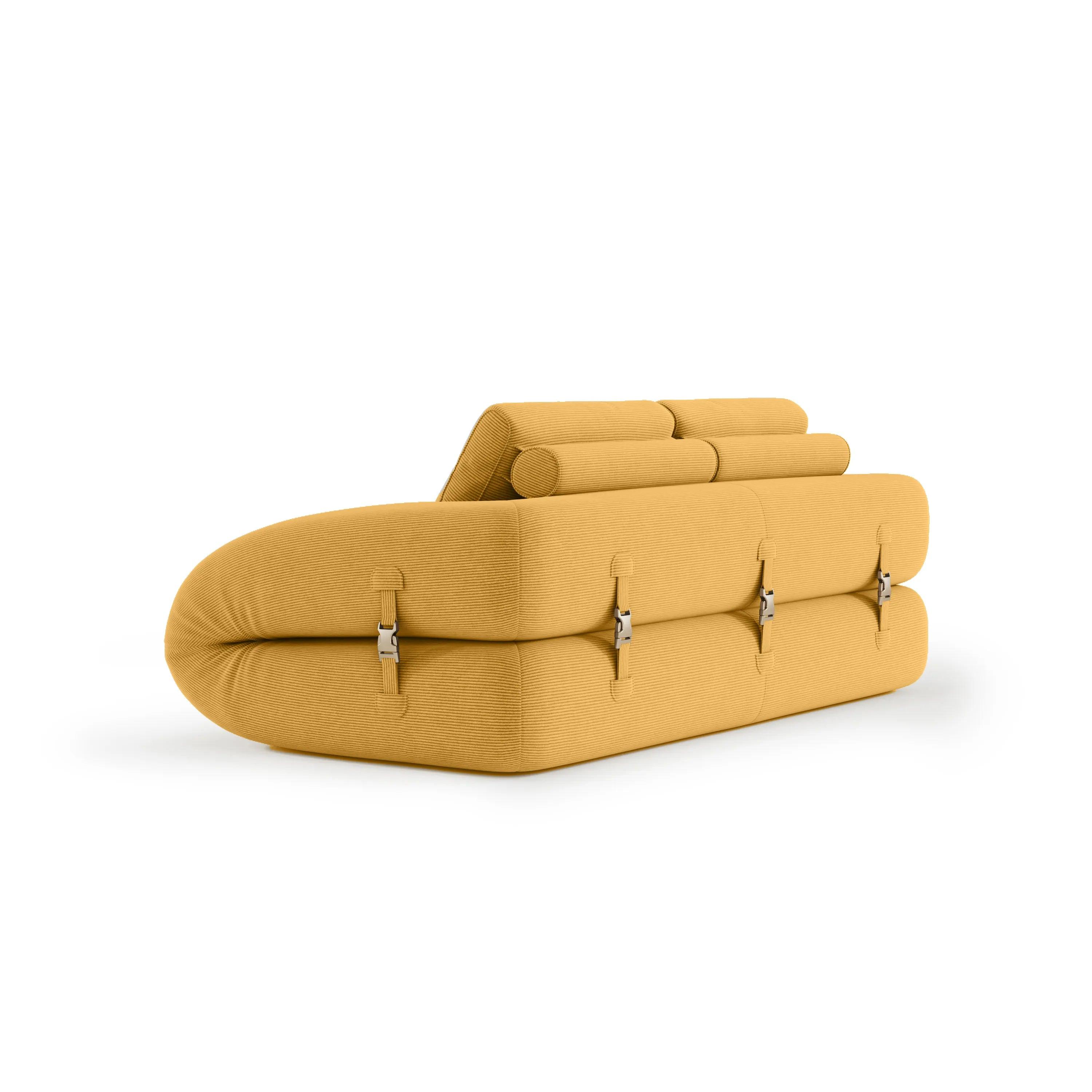 Flippo Sofa Bed in Yellow color – bold sculptural design, soft corduroy fabric, easily converts to bed, modern living room furniture
