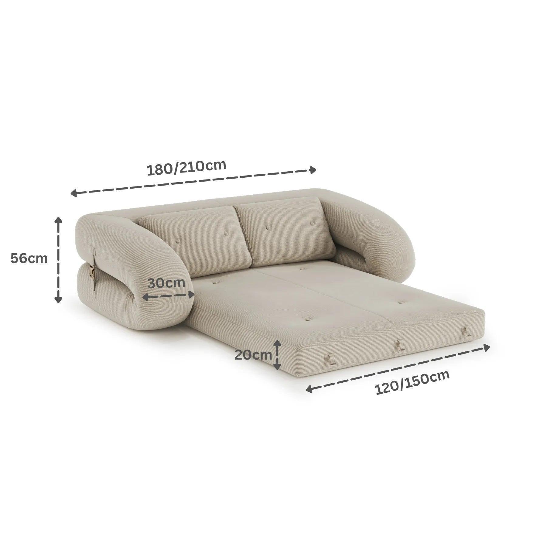 sculptural design with plush corduroy, convertible to bed, modern furniture style
