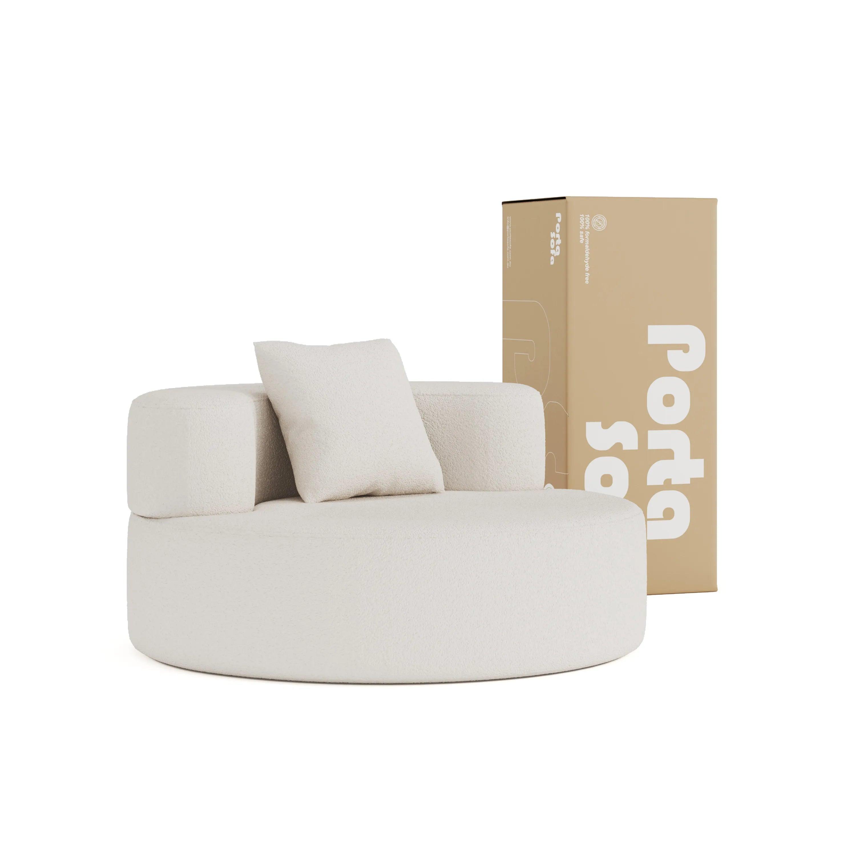 Milan Single Sofa in Cream white, compact single sofa chair with matching cushion