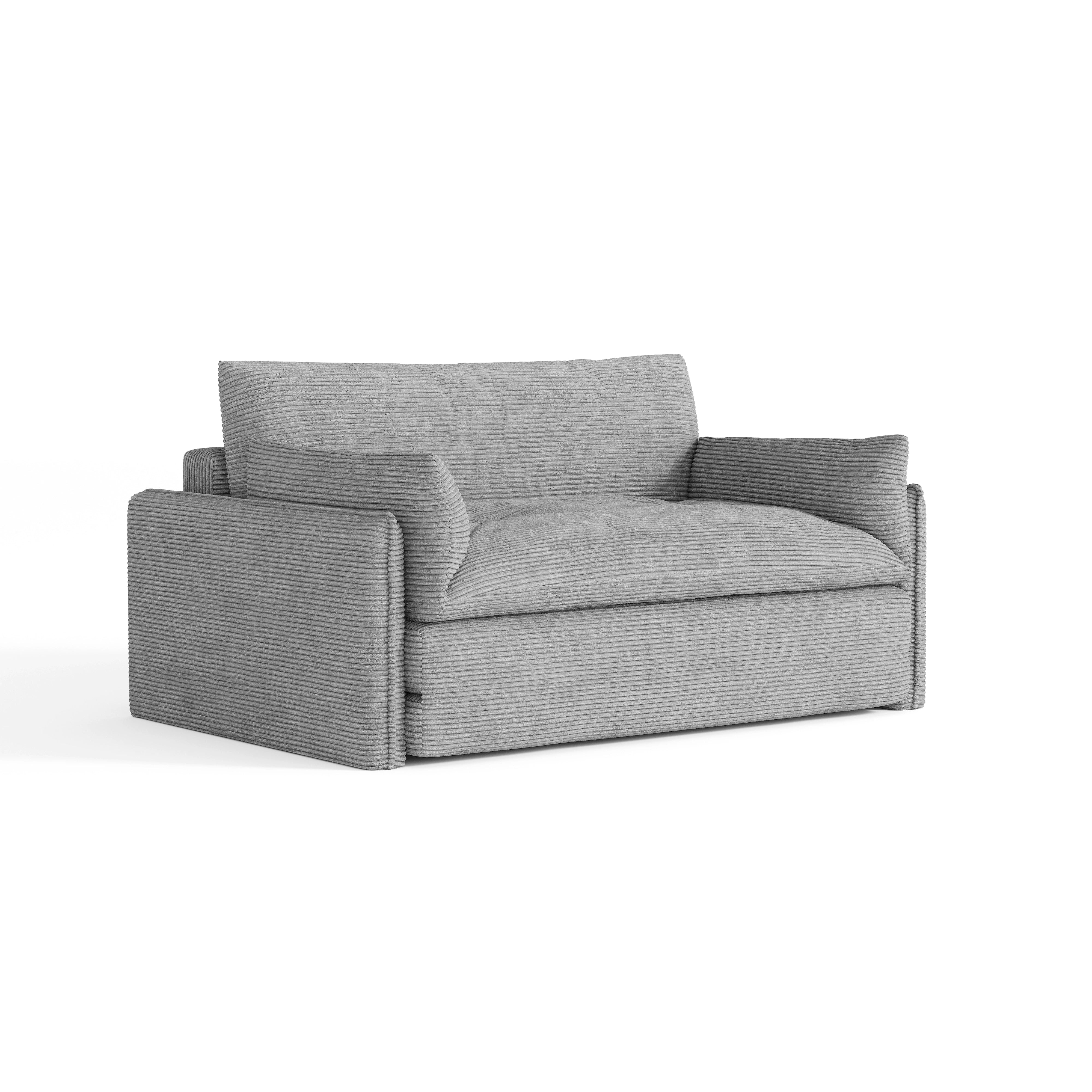 Gray sofa with striped pattern on a white background