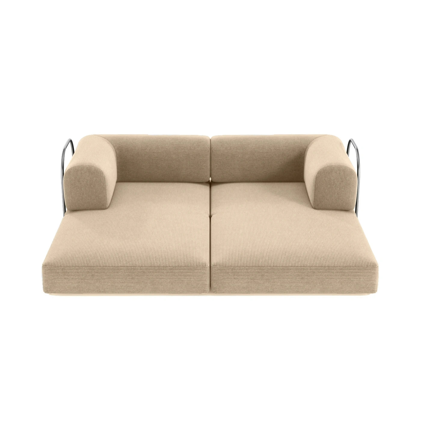 Beige sofa with curved armrests on a white background