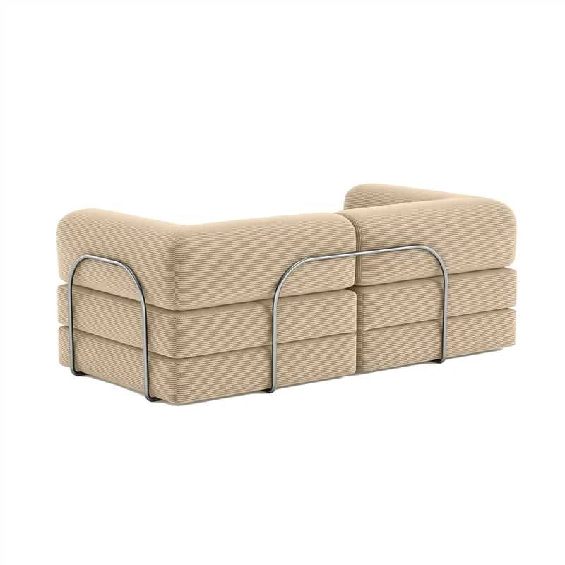 Beige sofa with metal frame on a white background