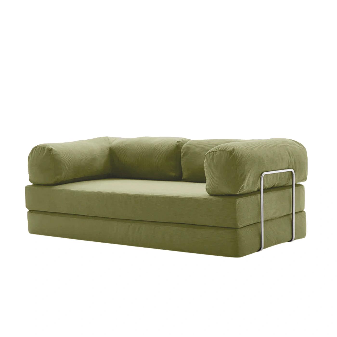 Nova Sofa Bed Slim in Matcha – soft green tone, sleek and space-saving design, foldable for lounging or sleeping, ideal for small modern spaces
