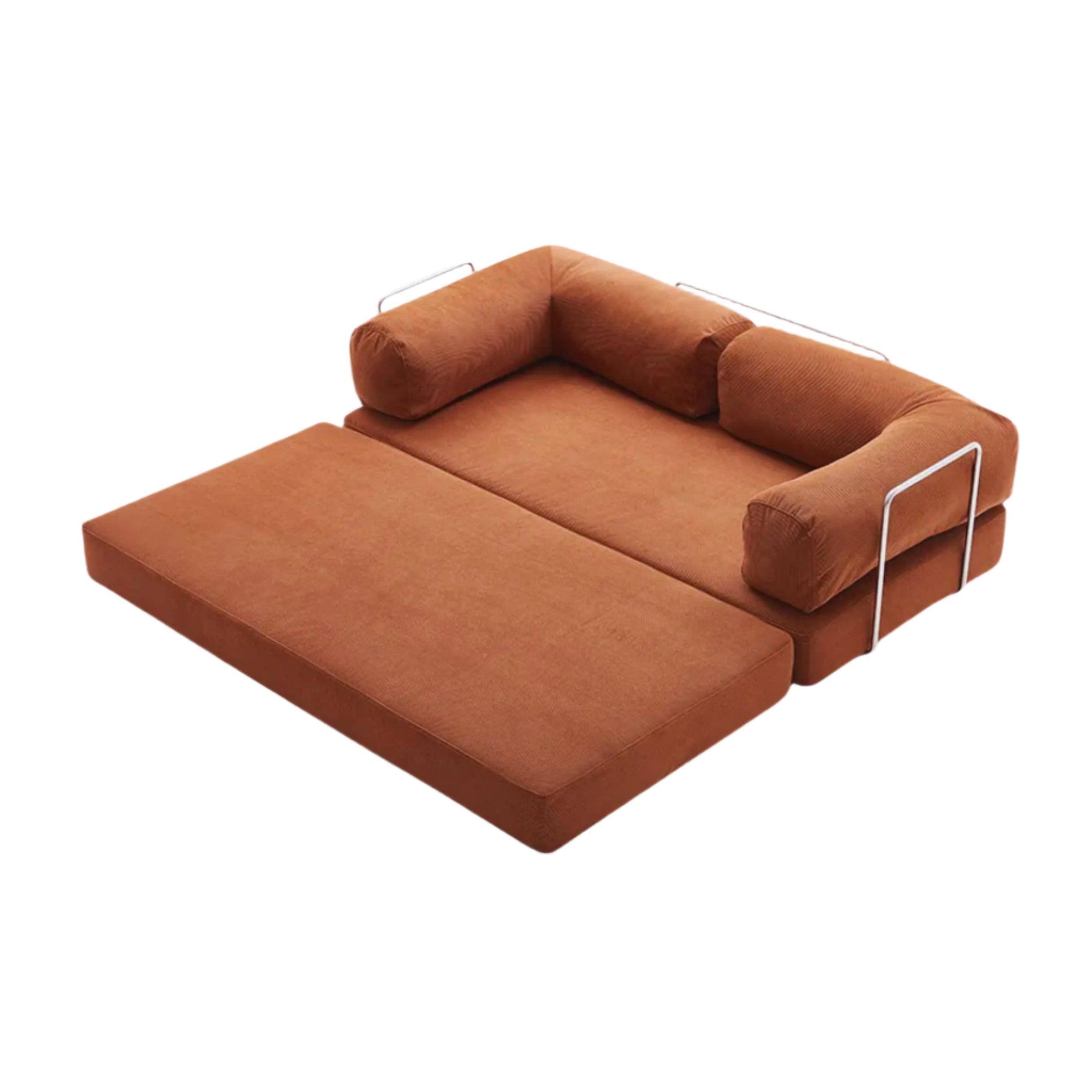 orange sectional sofa on a white background