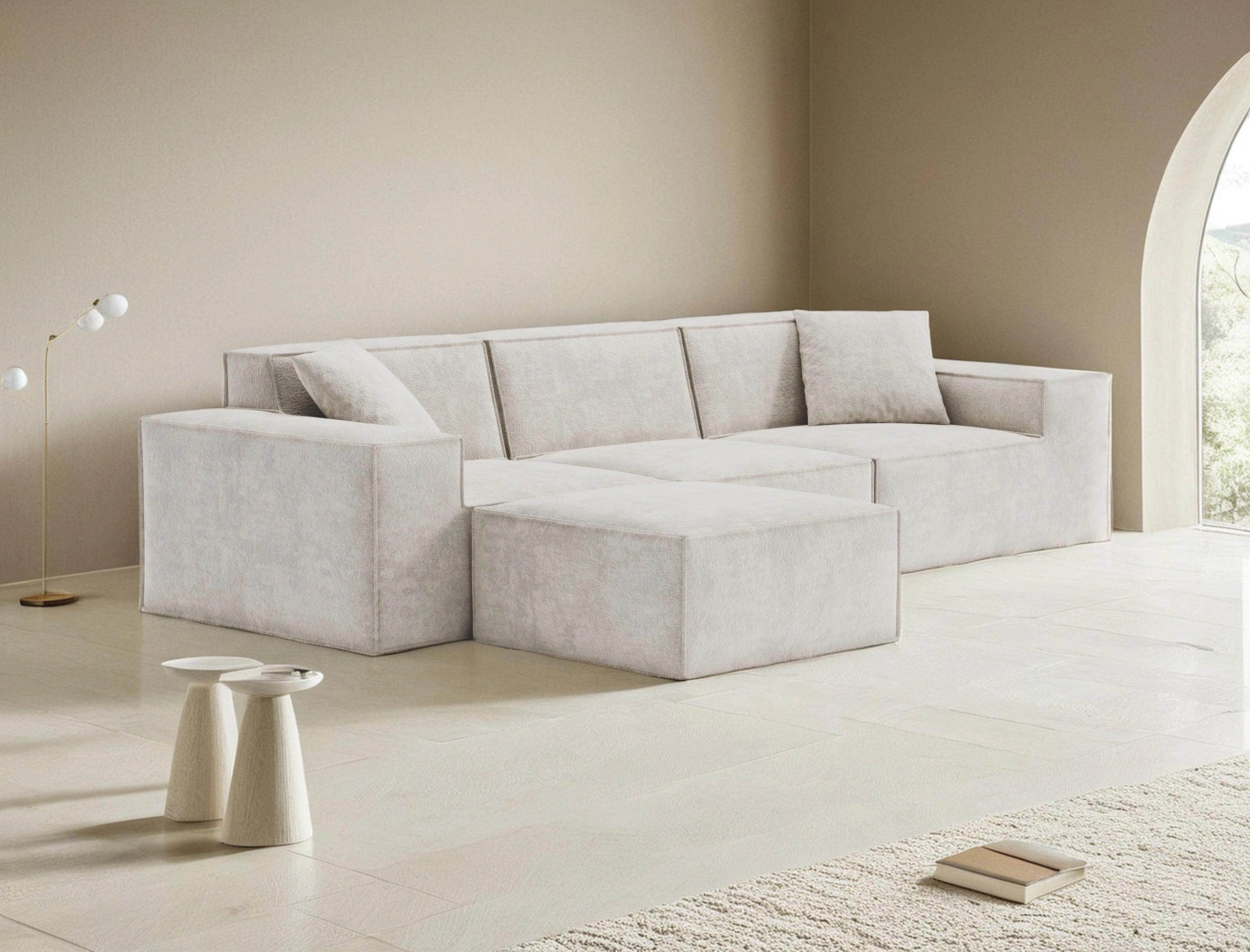 Cube Ottoman-Ivory Cloud Bouclé - PortaSofa