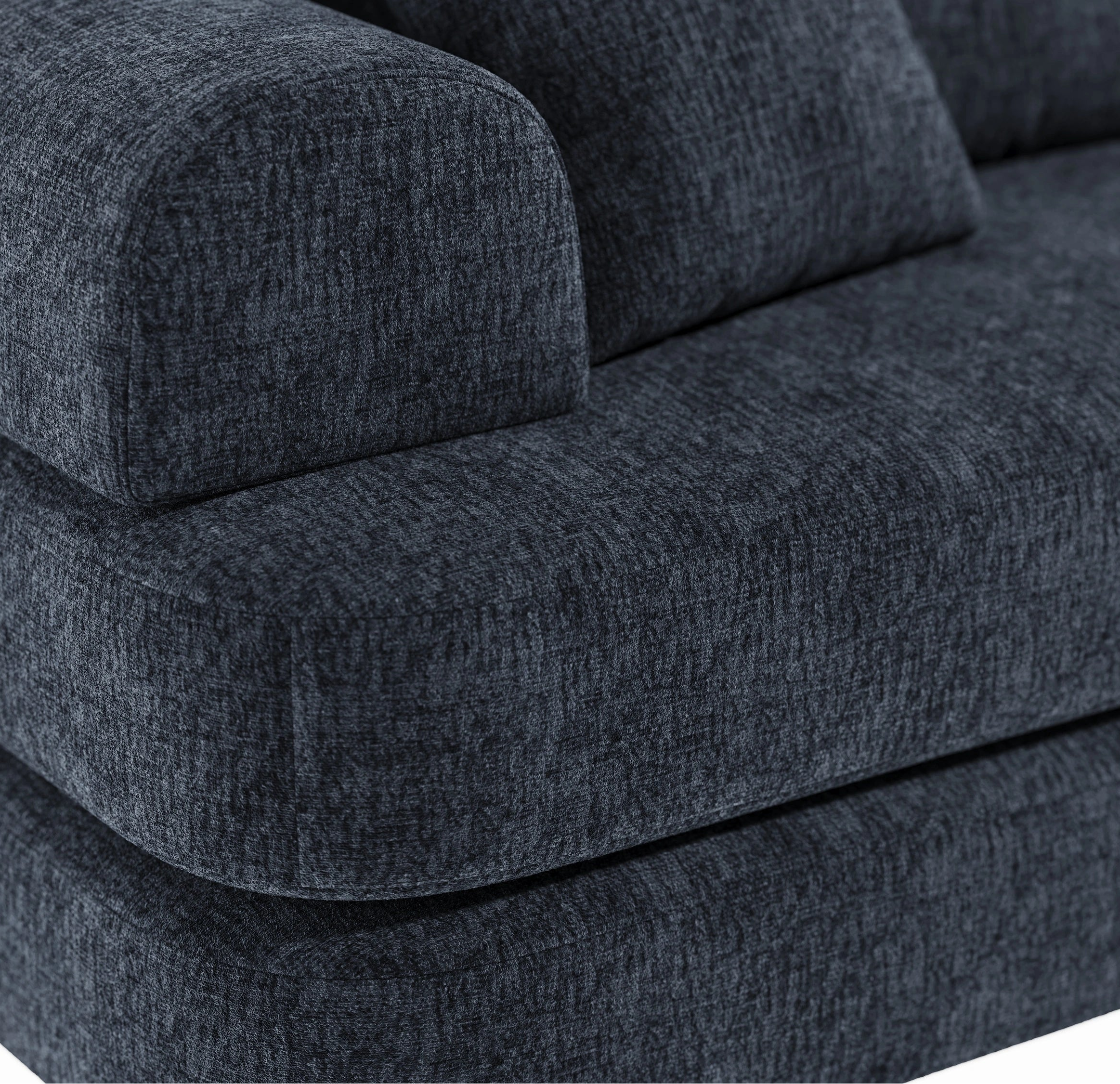Close-up of a dark blue textured sofa