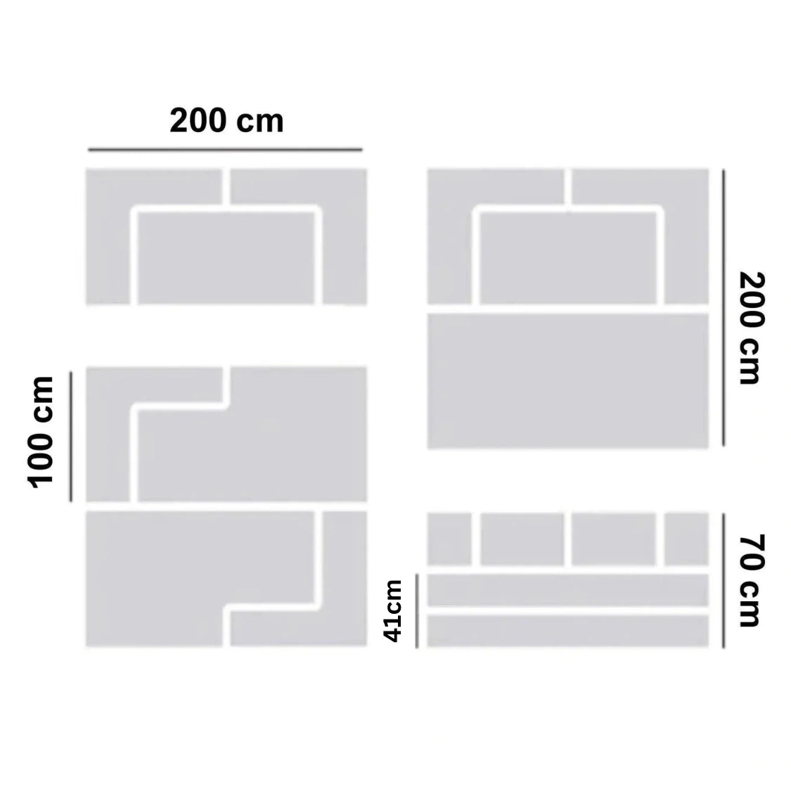 Layout of rectangular tiles with dimensions labeled on a white background